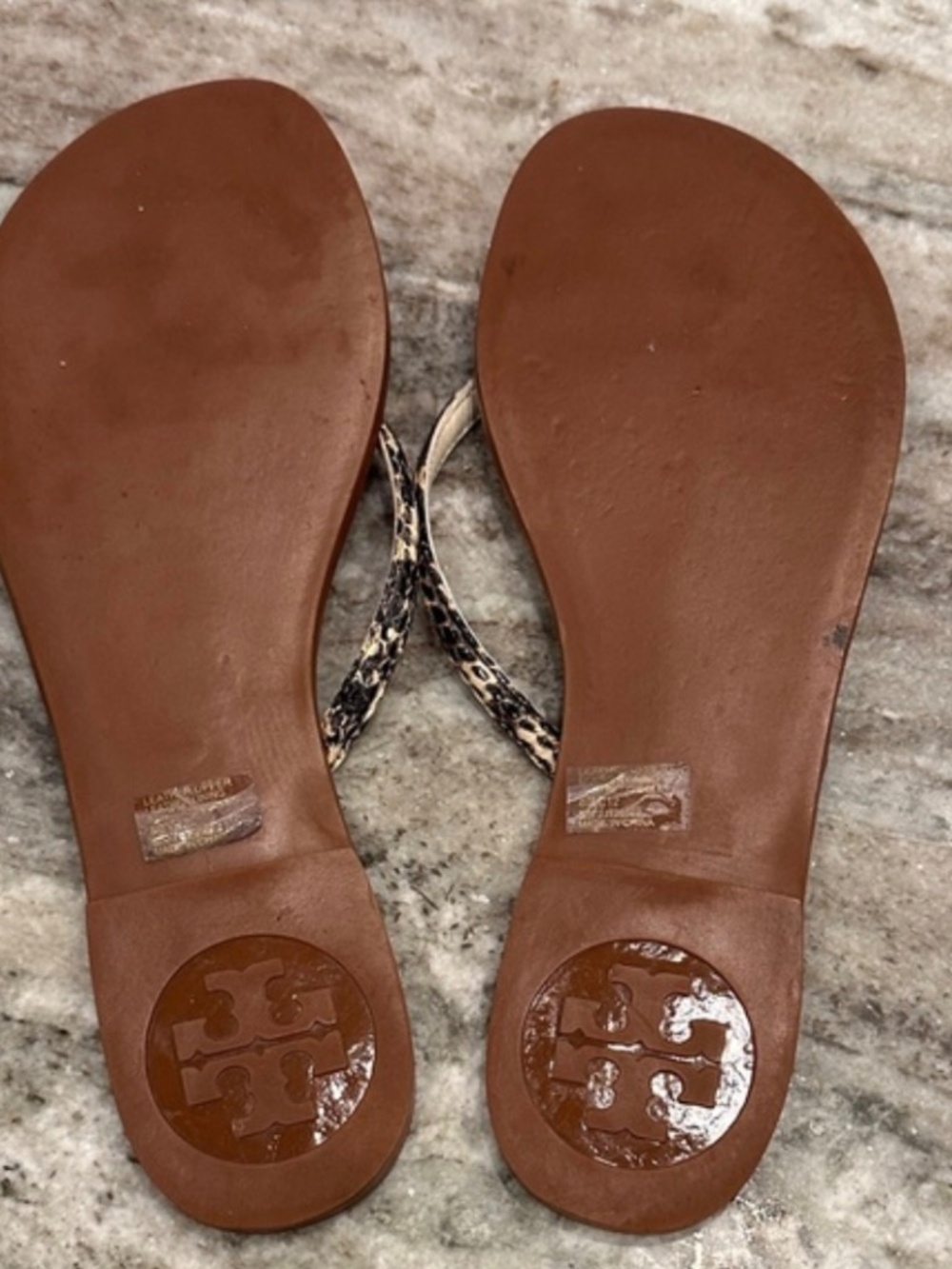Tory Burch Leather Thin Thong Sandals Snake Print Tan Gold 8 - Picture 6 of 6